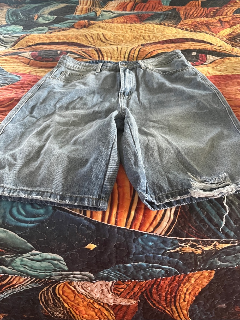 Men's Distressed Blue Denim Shorts